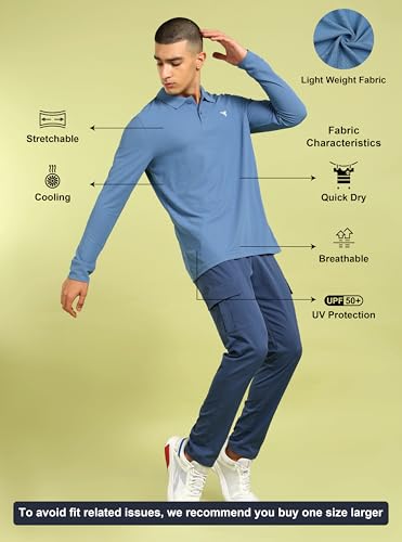 Image of TECHNOSPORT Mens Slim Fit Polyester Active Wear Collar Polo T-Shirt with Long Sleeves for Workout, Sports