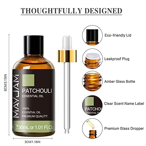 Mayjam Patchouli Essential Oil, 1.01Fl.oz Essential Oils, Use With Diffuser, During Yoga, Massage, Bath, Patchouli Oil(30Ml) #TOP5