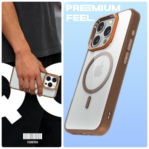 Image of Pikkme Back Cover for iPhone 16 Pro Max | Shockproof | Mag-Safe Compatible | Hard Transparent Back | Premium Raised Camera Protection | Bumper Case (Brown Mag-Safe)