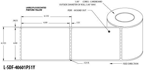 4x6 Inch Direct Thermal Paper Labels - Yellow - Rolls - 5" OD - 1" Core - 430 Labels Per Roll - 6 Rolls Per Box - 1 Box - for Zebra and Other Thermal Barcode Label Printers (L-SDF-40601P51Y)