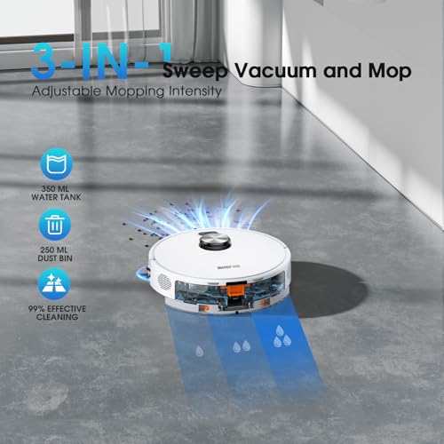 Image of Robot Vacuum and Mop Combo, Self-Emptying Robotic Vacuums Cleaner Smart Mapping, 2-3 Months Hands-Free Base Strong Suction & LiDAR Navigation, 220 Mins Long Runtime for Pet Hair, Hard Floor, Carpet