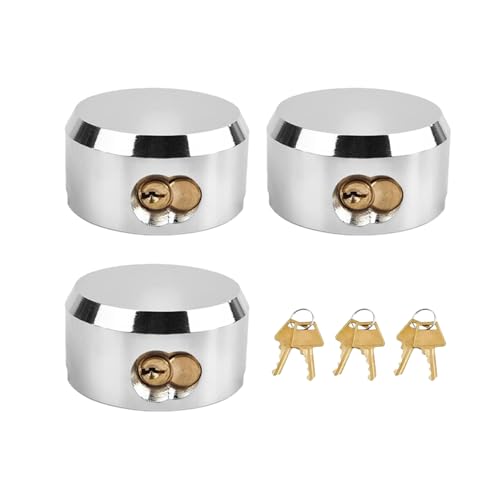 Image of 3 Pack Hidden Shackle Padlock Keyed Alike Heavy Duty Trailer Puck Silver | Trailer Door Lock W /6 Keys, Anti Theft, 2-7 /8 inch Solid Steel, for Trailers Trucks Vans, Shed Gates Garage