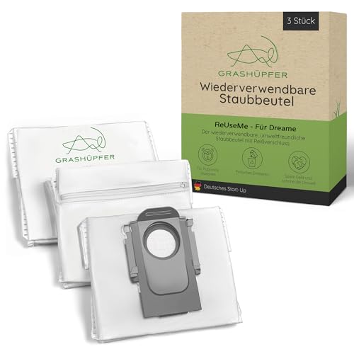 GRASHÜPFER® 3 Stück Wiederverwendbare Staubbeutel für DREAME und MOVA mit Reißverschluss für DREAME X40 Ultra, X50 Ultra, L10, L20, L40, L50 Pro Ultra, X30 Ultra, E30 Ultra, S20 sowie MOVA E30, P50