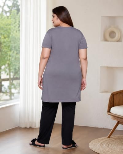 Image of In Love Women's Plus Size Printed Cotton Long-Line T-Shirt with Pocket | Cotton fabric - soft longline T-shirt with easy plus-size fit
