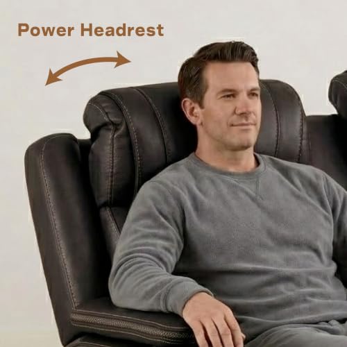 Image of Watson & Whitely Power Reclining Sofa 3-Seat Middle Flip Back, Dark Brown