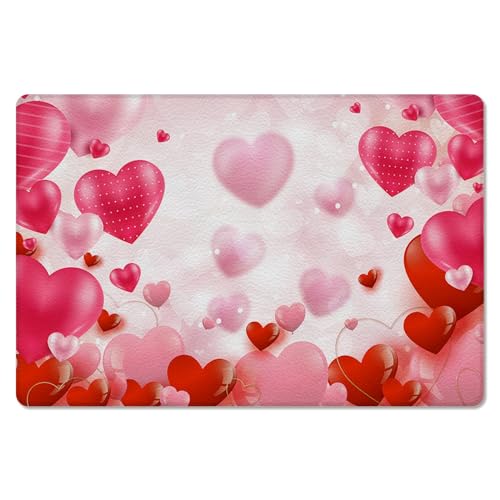 Watercolor Heart Kitchen Bath Door Mat Cushioned Runner Rug,Washable Welcome Floor Sink Antifatigue Mat,Waterproof & Non-Slip Comfort Standing Doormat,Valentine's Day Gradient Love Red Pink 20