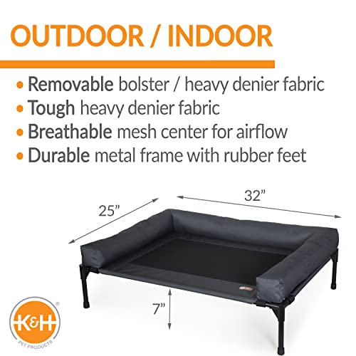 K&H Pet Products Bolster Dog Cot Cooling Indoor/Outdoor Elevated Dog Bed Hammock With Removable Bolsters, Washable Mesh Cover, Raised Camping Dog Bed For Medium Dogs - Charcoal Medium 25" X 32" #TOP1