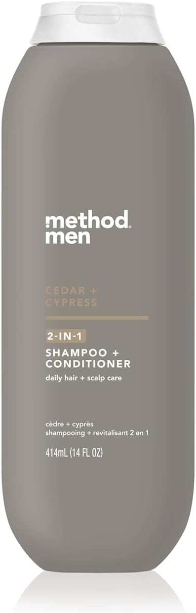 Men 2-in-1 Shampoo and Conditioner, Cedar + Cypress - Cleans and Conditions with Argan and Jojoba Oil - Made without Parabens - 14 oz