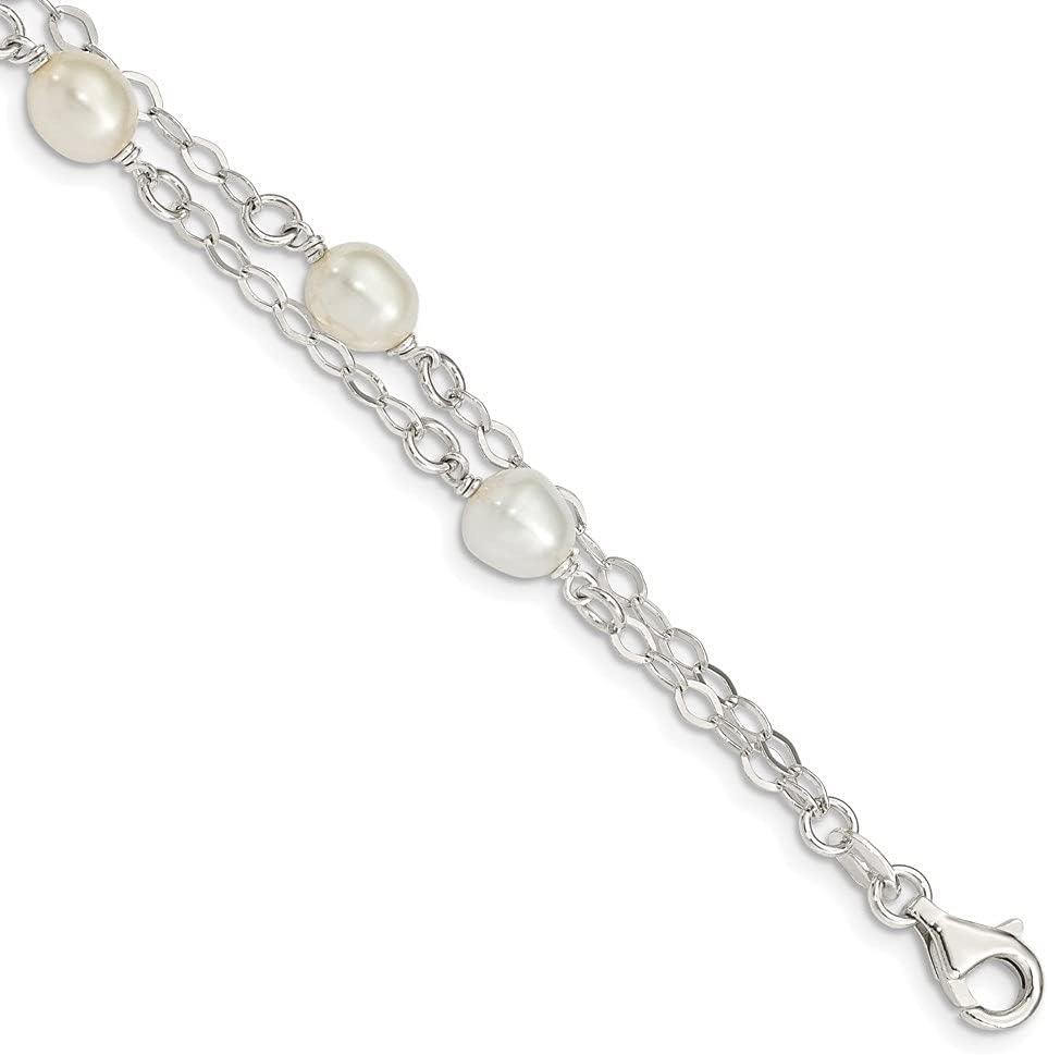 Diamond2Deal 925 Sterling Silver Rhodium 12mm White Cultured Pearl Bracelet 7.5"