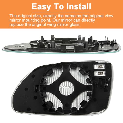 SENZEAL Szkło Lusterka Prawa Strona Podgrzewane z Płytą Nośną do VW Polo 9N 9N3 2005-2009 Skoda Octavia 1Z3 1Z5 2004-2008 6QD857522 Lusterko Zewnętrzne Szkło Zapasowe (Prawe)