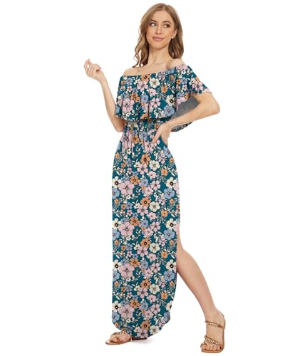 Image of LILBETTER Womens Off The Shoulder Ruffle Party Dresses Side Split Beach Maxi Dress