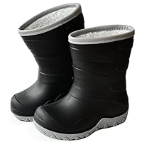 Greentiming Kids Warm Lined Thermal Wellies, Toddler Waterproof Winter Boots Fur Fleece Lined Cozy Wellintong Boots for Boys Girls, Black Size 12 UK Child