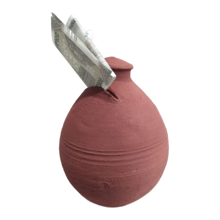 LKC Clay Gulak/ Extra Point gulak/ Piggy Bank, Coin Box, Clay Bank, Mitti ka gulak for Kids Brown Colour, Size 12x12x16 cm