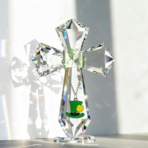 H&D HYALINE & DORA Handmade 5.5inch Crystal Cross Glass Holy Cross Collectible Irish Crosses Figurine For Home Table Decoration