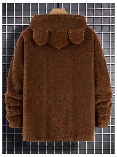 Men's Bear Ear Hoodies Drawstring Long Sleeve Fleece Sweatshirt Fuzzy Pullover Tops2