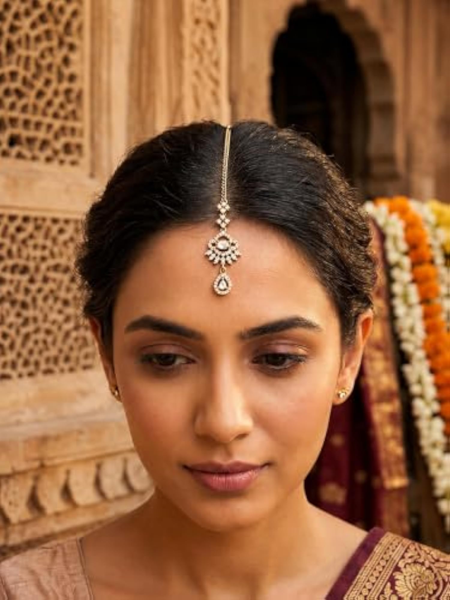 Stylish American Diamond Plated Maang Tikka for Weddings
