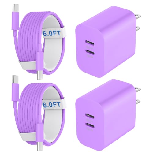 Image of iPhone 17 16 15 Pro Max Charger Fast Charging, 20W USB C Charger Block with 6FT USB C to C Charging Cable Cord for iPhone 17 16 15 Pro Max /17 16 15 Pro /17 16 15 /16 15 Plus-Purple