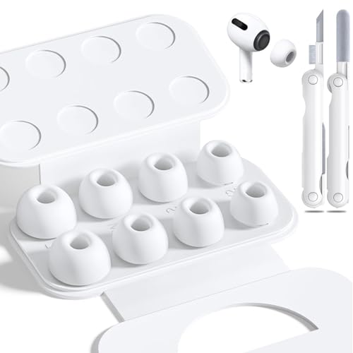 4 pares de pontas auriculares de substituição para AirPods Pro 1ª/2ª geração com estojo de armazenamento e caneta de limpeza, pontas auriculares de silicone com redução de ruído com proteção contra