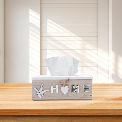 Caja de pañuelos de MDF rectangular color beige para organizar el hogar 8