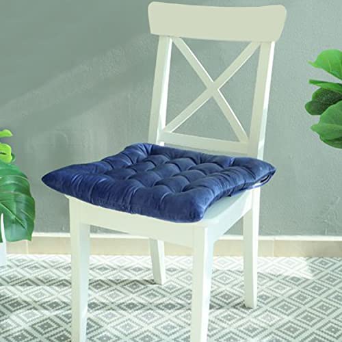 GREATOYAR Cojin para Silla y Asiento, Cojín Decorativo con Correas de Sujeción, Decoración de Jardín Casa Terraza, Fabricado en España, 16 Pespuntes, 45x45x5cm, 1 Unidad, Terciopelo, Azul
