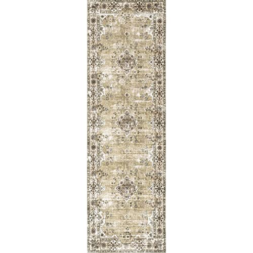 Nuloom Paisley Machine Washable Faded Floral Border Medallion Runner Rug, 2' 6" X 8', Beige #TOP2