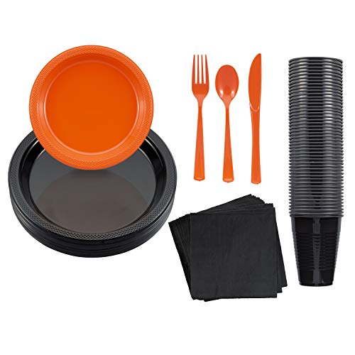 350 Pcs Halloween Disposable Tableware Combo Pack Includes: 50 9" Plastic Dinner Plates | 50 7" Plastic Appetizer Plates |50 Plastic Cups | 50 Paper Napkins | 50 Plastic Cutlery Spoons Forks & Knives #TOP7