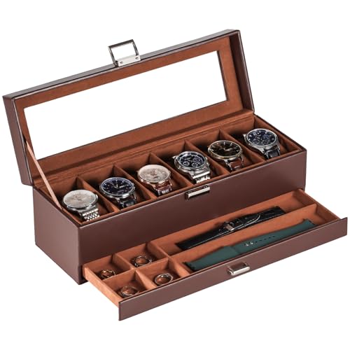 Lolalet LL-08365265 Watch Case For Men, 6 Slot Watch Display Case cover