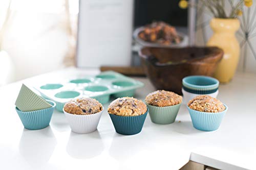 Image of Starter Set Gift Bundle, 24 Regular, 12 Jumbo, 24 Mini Baking Cups, 2 Half-Sheet, 2 Quarter-Sheet Baking Mats, Blue, Green, White