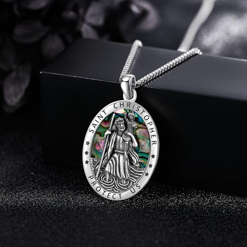 Saint Christopher Necklace 925 Sterling Silver St Christopher Necklace Mens and Womens Medal Pendant Religious Protection Amulet Jewelry Gift3