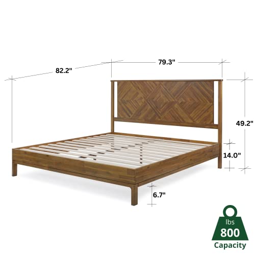 Bme Ethan 14 Inch Deluxe Bed Frame With Headboard - Rustic & Scandinavian Style With Solid Acacia Wood - No Box Spring Needed - 12 Strong Wood Slat Support - Easy Assembly - King, Rustic Dark Brown #TOP1