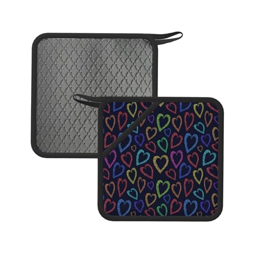 Soportes para ollas para cocina, con forma de corazón de colores, resistentes al calor, almohadillas calientes para horno, agarraderas para decoración de cocina, hornear, cocinar con lazo para colgar