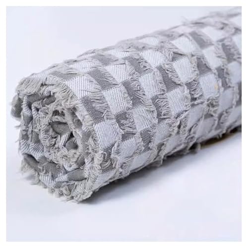 Tissu denim à franges jacquard en coton gris premium de 160 cm