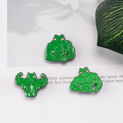Image of 3 Pcs Athletic Muscle Frog Brooch Pins Set,Cartoon Funny Enamel Pin for Backpacks Aesthetic Brooch Badges for Hats Jeans Jackets Bags Decor