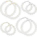 4 Pairs Faux Pearl Hoop Earrings for women Circle Dangle Drop Earrings Artificial Pearl Beaded...