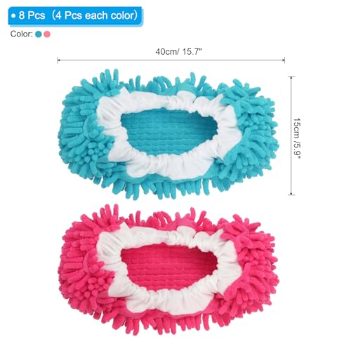 Image of MECCANIXITY Mop Slippers Washable Microfiber Floor Cleaning Shoes Cover Chenille Duster Foot Socks Tools for House Clean, Blue /Fuchsia 8 Pack