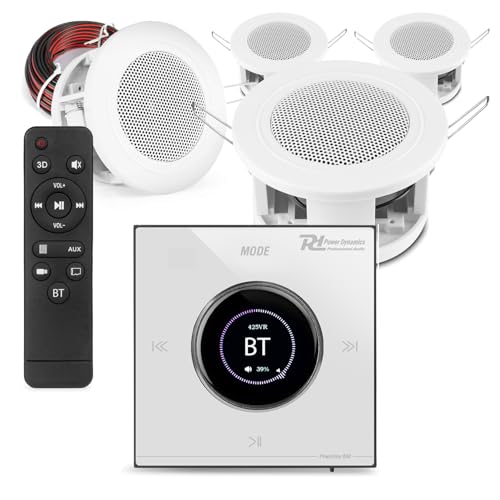 Image of Powerline B50W Bluetooth Compact Ceiling Speaker System – Complete 4-Zone Audio Solution with In-Wall LCD Amplifier, 4x 3" Low-Profile Ceiling Speakers, Speaker Cable Included, Home or Office