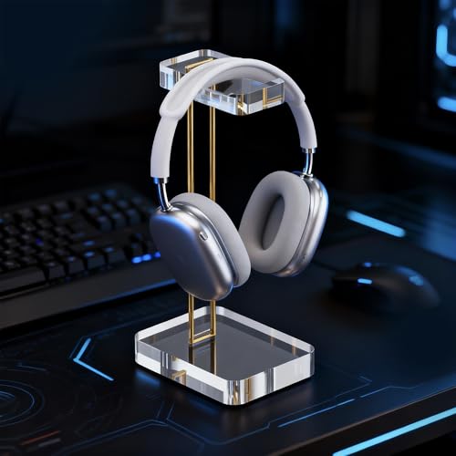 Headphone Stand Headset Holder for Desk, Solid Christal-Clear Acrylic with Gold Hardware Earphone Hanger for Gaming Room Office Accessories - Thumbnail 4