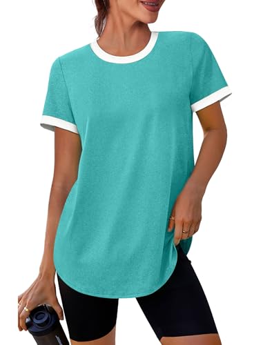 Womens Tops Spring Gym Clothes Workout Tops Summer Short Sleeve Shirts Athletic Goft Shirt Pilates...