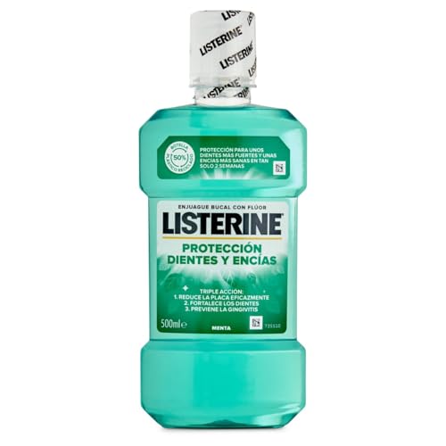 Listerine Enjuague Bucal Protección Dientes y Encías, Sabor Menta Fresca, 500 ml