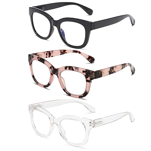 Image of Oversized Reading Glasses for Women,3 Pack Blue Light Blocking Computer Spring hinge Readers