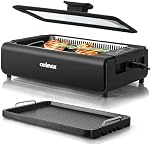 Indoor Grill,Smokeless Electric Grill,1200W Korean BBQ Grill with Non-stick Removable Grill Plate & Griddle Plate,LED Smart Display & Tempered Glass Lid,Adjustable Temperature,Black