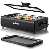 Indoor Grill,Smokeless Electric Grill,1200W Korean BBQ Grill with Non-stick Removable Grill Plate & Griddle Plate,LED Smart Display & Tempered Glass Lid,Adjustable Temperature,Black