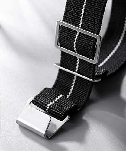 Image of BINLUN Elastic Nylon Watch Band 18mm 20mm 22mm Marine Nationale Fabric Military Parachute Replacement Watch Strap Men Women Silver & Black Buckle - Upgraded Hook-and-Loop Buckle