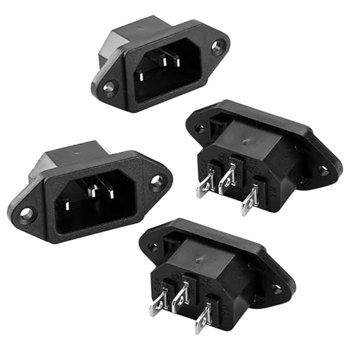 Simsky 4 Stück Kaltgerätebuchse C14 Kaltgeräte-Steckverbinder Stecker Belastbar bis 10A/250V mit 2-Loch Rahmenbefestigung Kaltgerätestecker für PC Netzteile Audio-Geräte Schaltschrank Schwarz