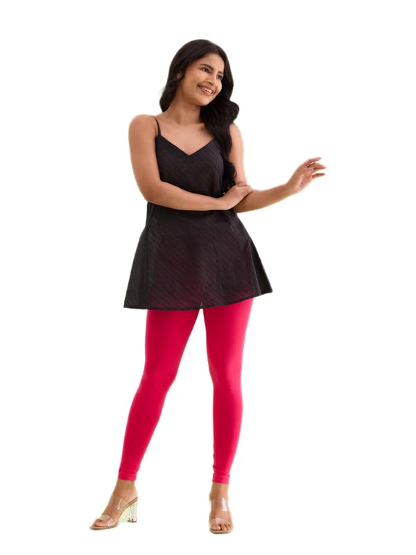 Image of GO COLORS Soft Cotton Stretch Ankle Length Leggings for Women | Breathable