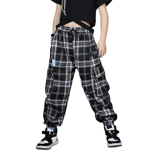 Image of Rolanko Girls Cargo Pants for Kids Loose Streetwear Hip Hop Dance Cotton Cargo Jogger Pants for Kids 4-15 Years
