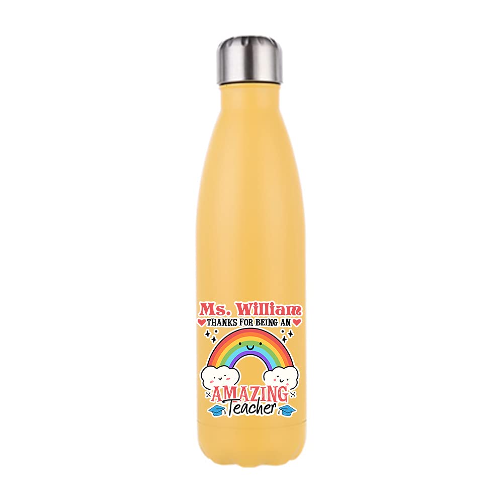 Getagift Matt Yellow Personalised Thank You For Being An Amazing Teacher Any Name Thanks-Giving, Teacher Appreciation Retirement, 500 Ml-17 Oz Double Walled Insulated Stainless Steel Bottle. (Matt Yellow)