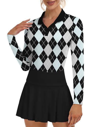 Image of Soneven Womens Golf Shirts Moisture Wicking V Neck Long Sleeve Polo Shirts Collared Tops