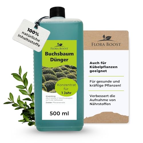 Konfitee Buchsbaum Dnger Flora Boost 500ml I Fr bis zu 100L Giewasser I  Fr krftige Bltter & Schutz gegen Schdlinge I Flssiger Blatt- &  Wurzeldnger I 100% natrlicher Pflanzendnger : Amazon.de: Garten