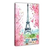 OVUQF Póster de la Torre Eiffel en acuarela de París, decoración de Europa, póster para dormitorio, 50 x 75 cm